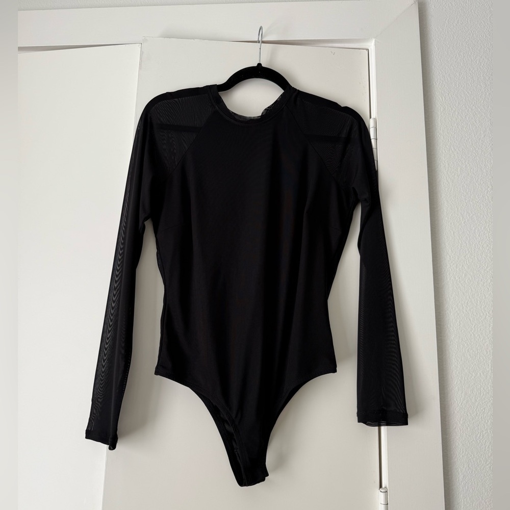 Black Long Mesh Sleeve Bodysuit